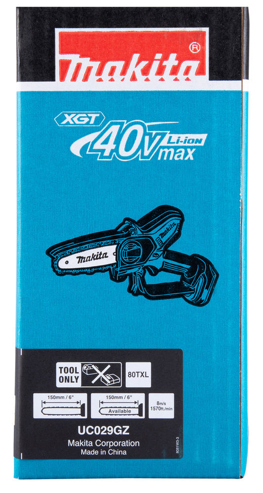Makita UC029GZ 40V Max XGT Cordless Brushless Chainsaw – 6" Bar (Body Only) | aztools.uk - Professional Quality Tools at the Best Price